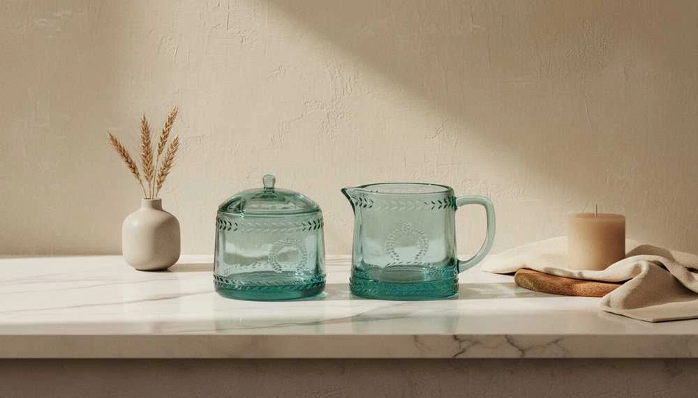 „Affek Design“ ECILA LIGHT cukrinių indelių rinkinys 9x9x7,3 cm su pieno indeliu 300 ml