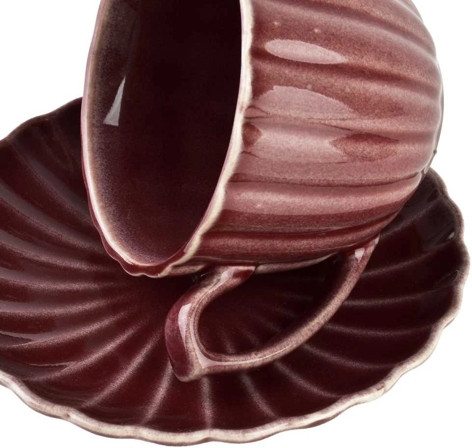 Affek Design EVIE BURGUNDY puodelis ir lėkštutė 300 ml
