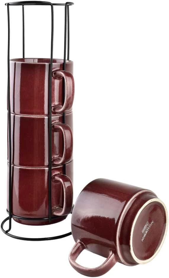 Affek Design EVIE BURGUNDY 4 puodelių ant stovo rinkinys (4 x 370 ml)