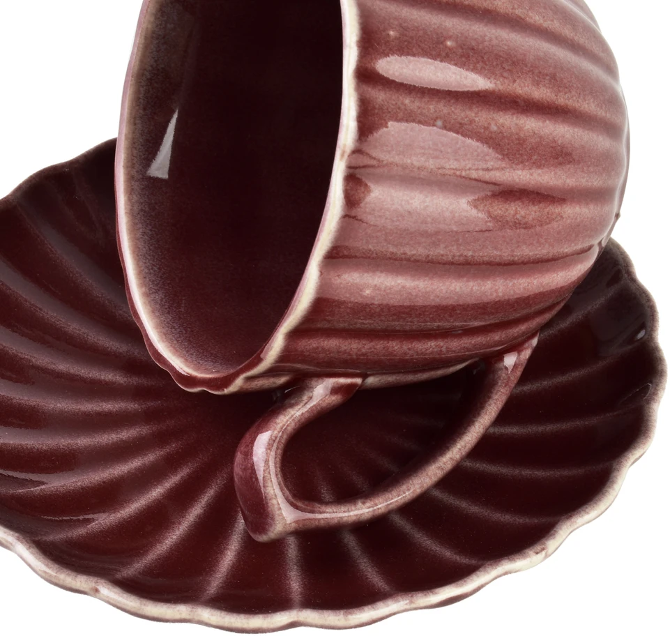 Affek Design EVIE BURGUNDY puodelis ir lėkštutė 300 ml