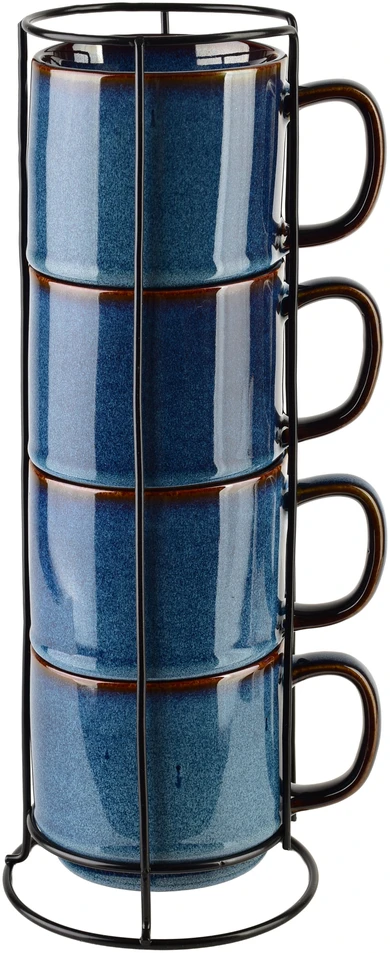 Affek Design EVIE DARK Mėlynas 4 puodelių ant stovo rinkinys (4 x 370 ml)