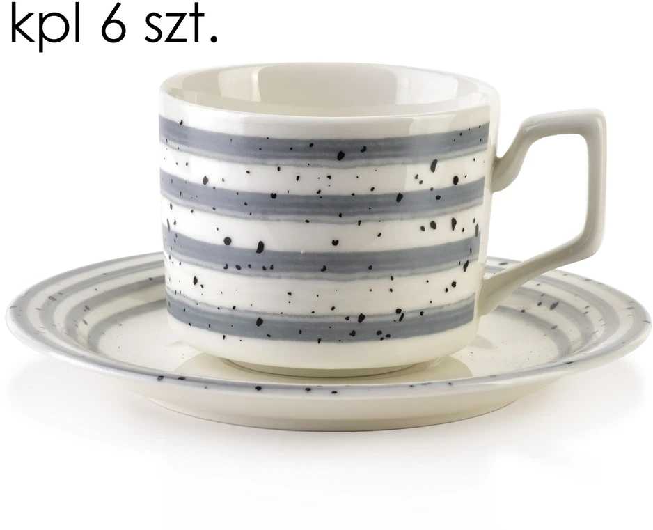 Affek Design JOY 6 puodelių su lėkštutėmis rinkinys, pilkas, 210 ml