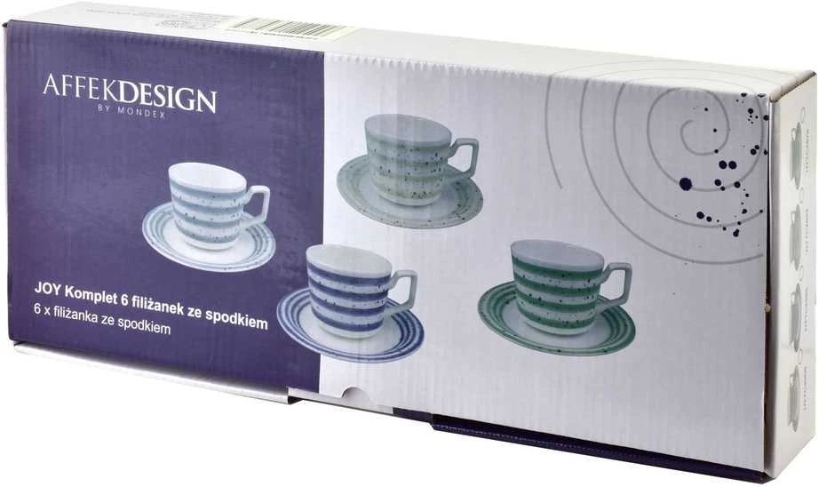 Affek Design JOY 6 puodelių su lėkštutėmis rinkinys, pilkas, 210 ml