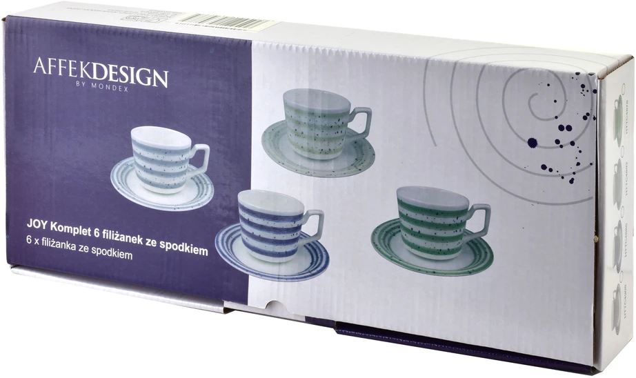 Affek Design JOY rinkinys, 6 puodeliai su lėkštutėmis, mėlyni, 210 ml