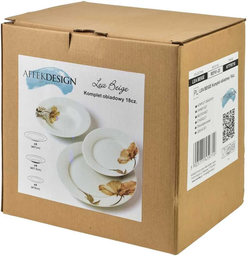 Affek Design LEA BEIGE pietų rinkinys 18 dalių 21,8 cm / 19,2 / 27 cm sriubos lėkštė 220 ml