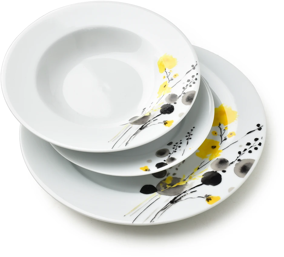 Affek Design LEA Geltonas Pietų rinkinys 18 dalių 21,8 cm/19,2/27 cm sriubos lėkštė 220 ml