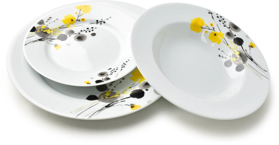 Affek Design LEA Geltonas Pietų rinkinys 18 dalių 21,8 cm/19,2/27 cm sriubos lėkštė 220 ml