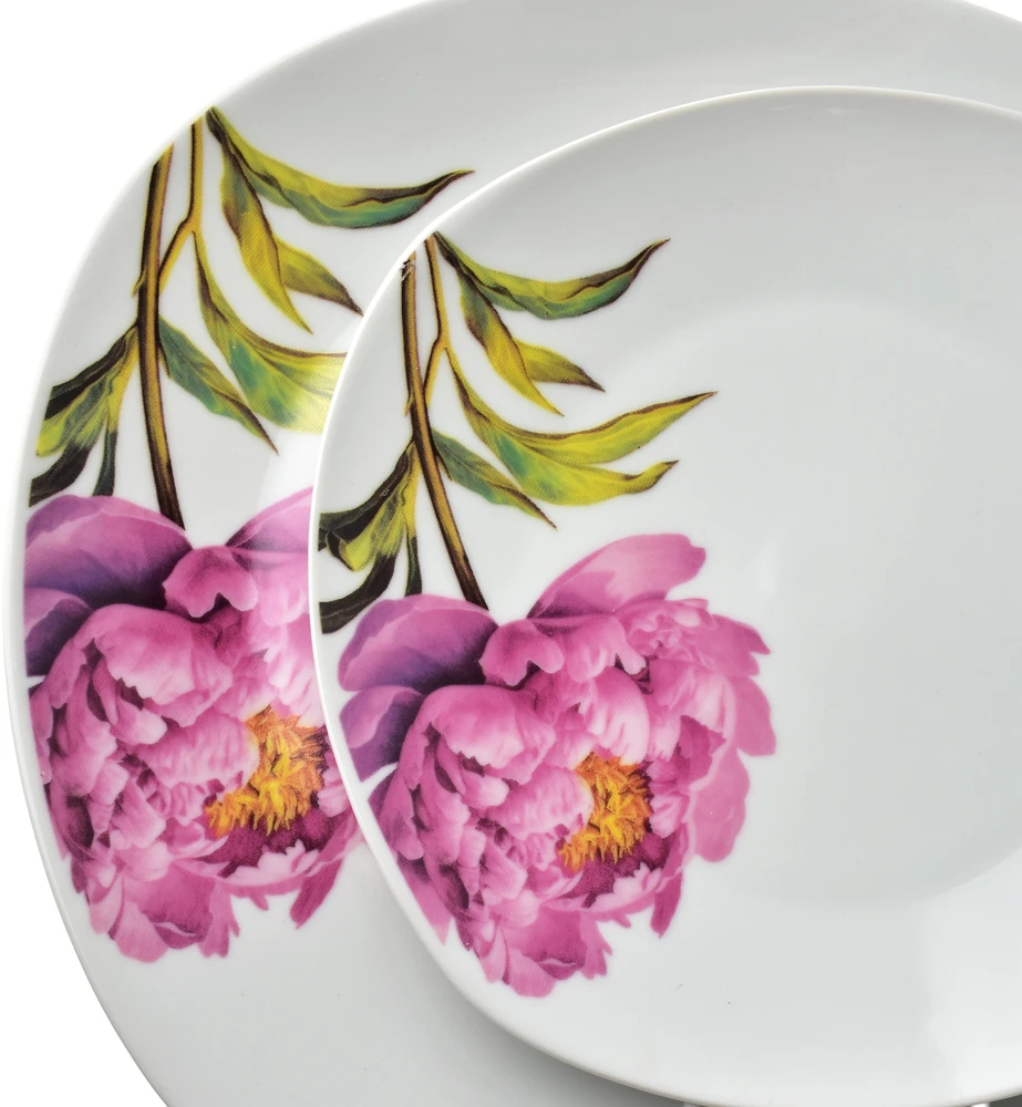 Affek Design LEA PEONY 16 dalių pietų servizas, 370 ml puodelis / 500 ml dubuo, 17/19,5/25,5 cm