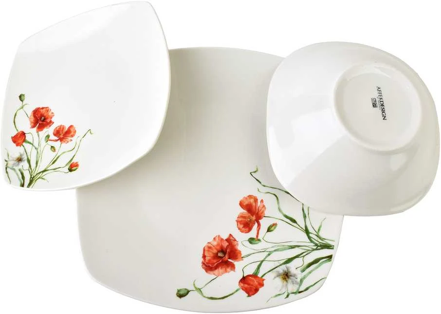 Affek Design LEA POPPY pietų rinkinys 18 dalių 16 cm 500 ml / 18 cm / 24 cm