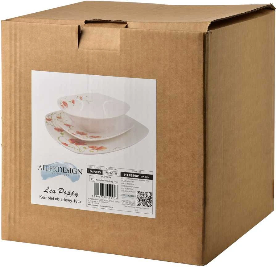 Affek Design LEA POPPY indų rinkinys, 18 dalių, dubenėlis, 500 ml, 16,5 cm / 18 cm / 24 cm