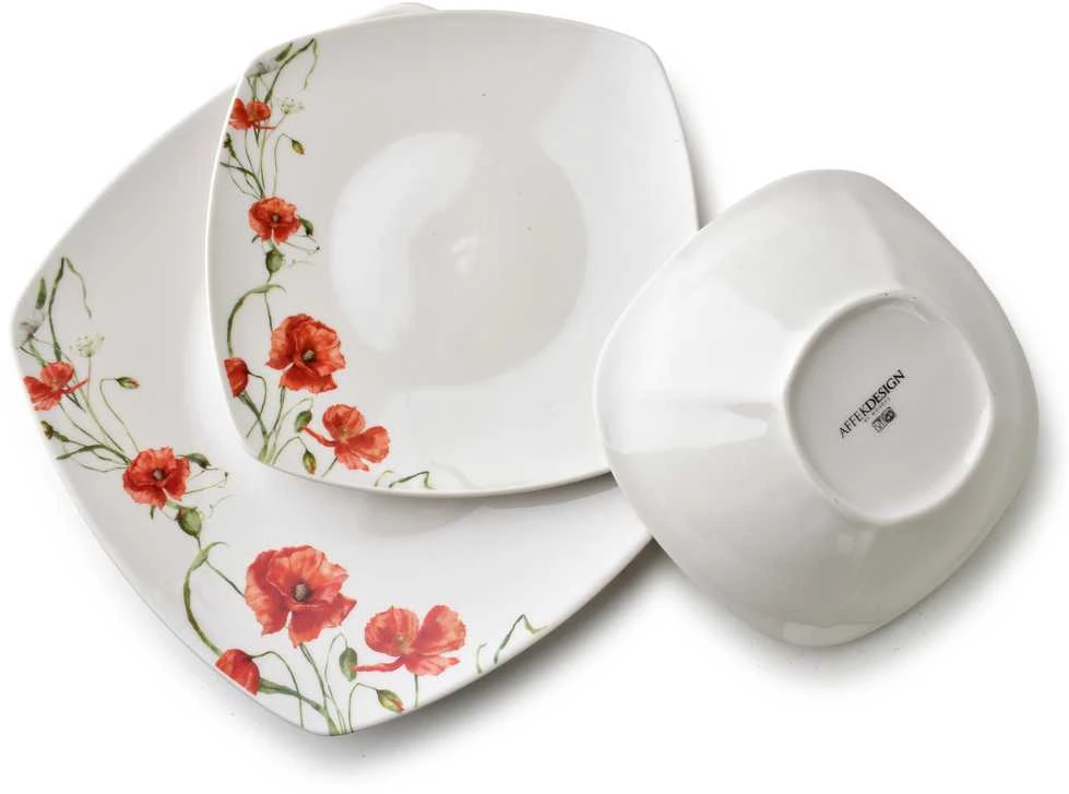 Affek Design LEA POPPY indų rinkinys, 18 dalių, dubenėlis, 500 ml, 16,5 cm / 18 cm / 24 cm