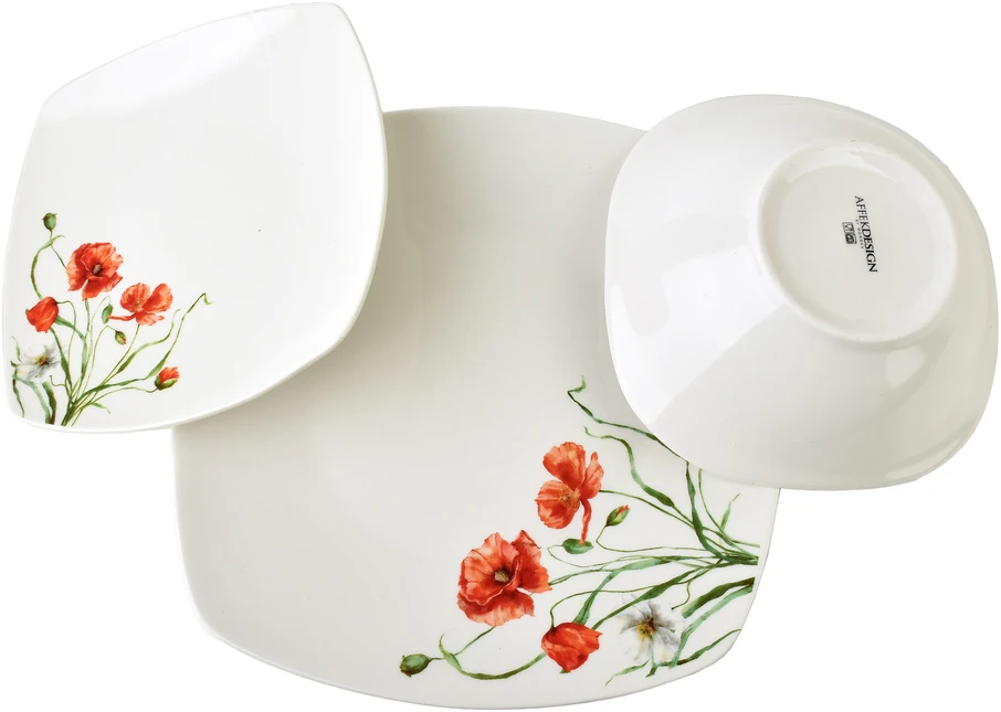 Affek Design LEA POPPY pietų rinkinys 18 dalių 16 cm 500 ml / 18 cm / 24 cm