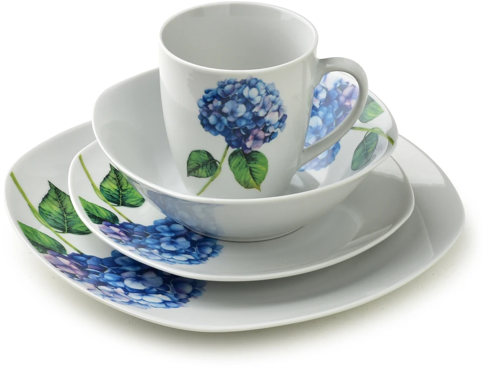 Affek Design LEA PURPLE indų rinkinys, 16 dalių, 370 ml puodelis / 500 ml dubuo, 17/19,5/25,5 cm