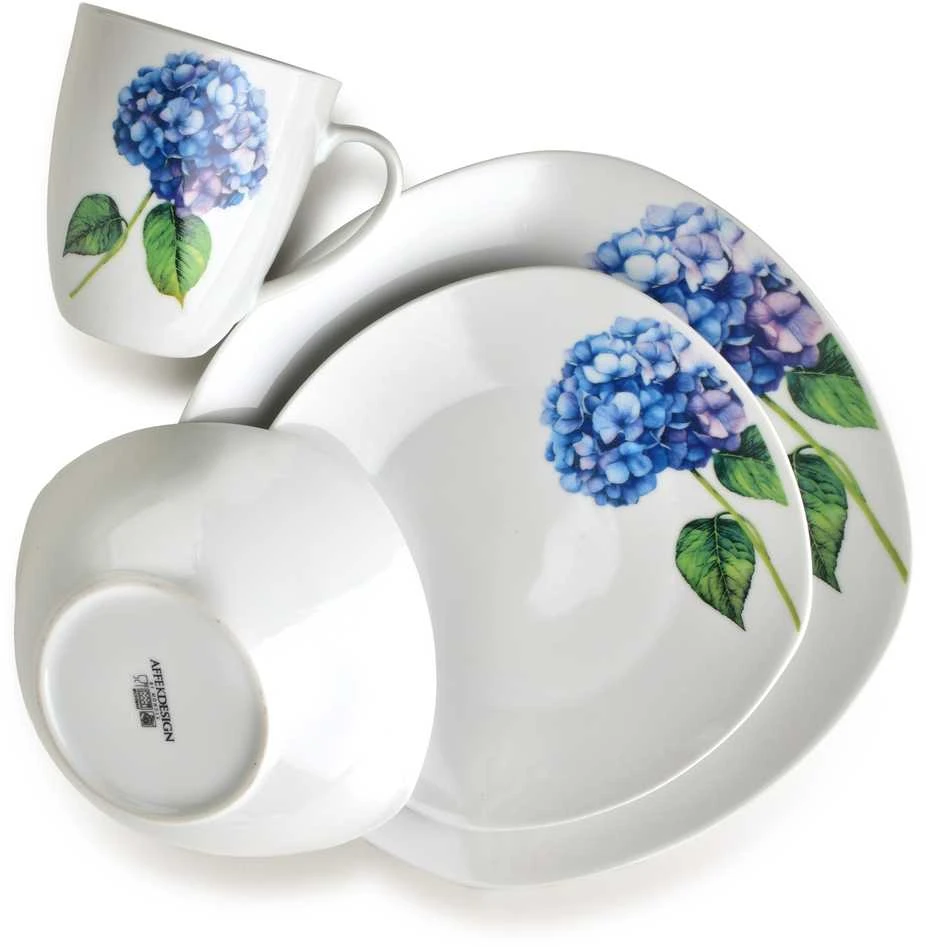 Affek Design LEA PURPLE indų rinkinys, 16 dalių, 370 ml puodelis / 500 ml dubuo, 17/19,5/25,5 cm