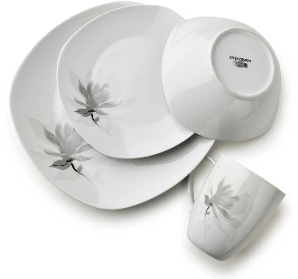 Affek Design MAGNOLIA indų rinkinys, 16 dalių, 370 ml puodelis / 500 ml dubuo, 17/19,5/25,5 cm