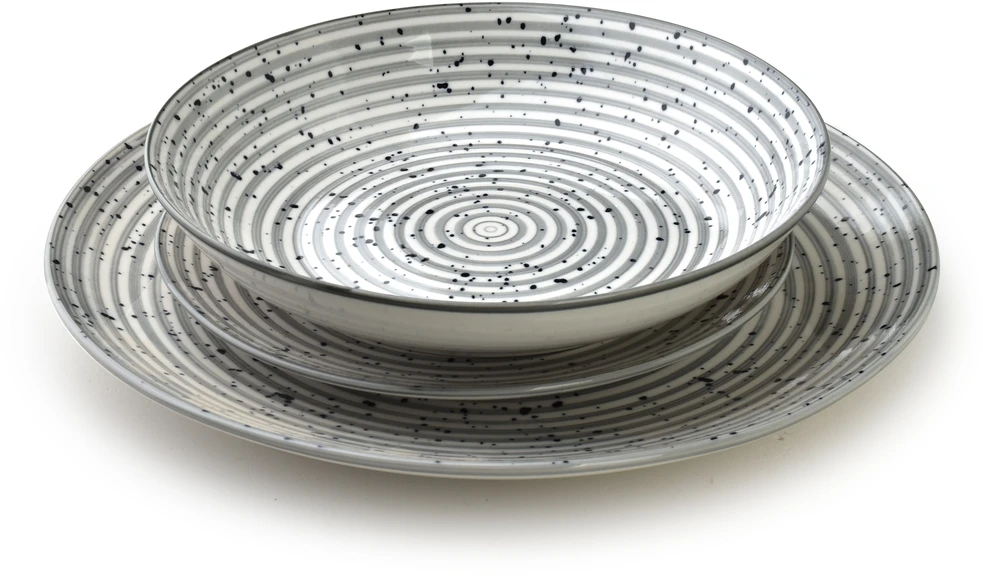 Lumarko „Affek Design“ STRIPES Pilkas vakarienės rinkinys, 18 dalių, 27/19/20 cm dubenėlis, 550 ml