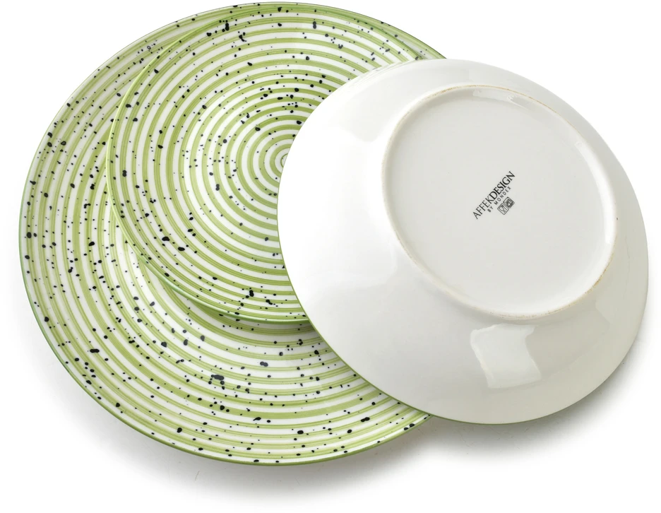 Lumarko Affek Design STRIPES Žalias pietų rinkinys 18 dalių. 27/19/20 cm dubenėliai, 550 ml
