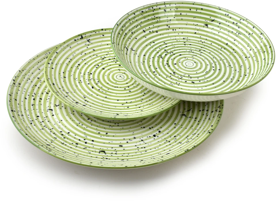 Lumarko Affek Design STRIPES Žalias pietų rinkinys 18 dalių. 27/19/20 cm dubenėliai, 550 ml