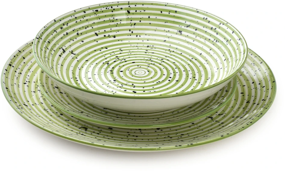 Lumarko Affek Design STRIPES Žalias pietų rinkinys 18 dalių. 27/19/20 cm dubenėliai, 550 ml