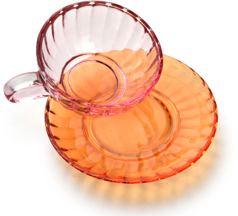 Affek Design Puodelis su lėkštute 210ml iš stiklo,rusvas