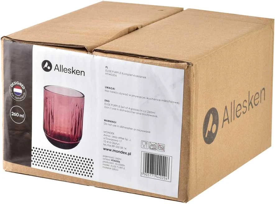 Allesken ELISE PURPLE Komplet 4 szklanek 260ml7,5x7,5x9,4 cm
