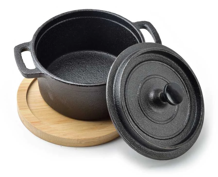 Allesken LUXE Mini ketaus troškintuvas su dangčiu ant lentos 13x10x7,5 cm 210 ml