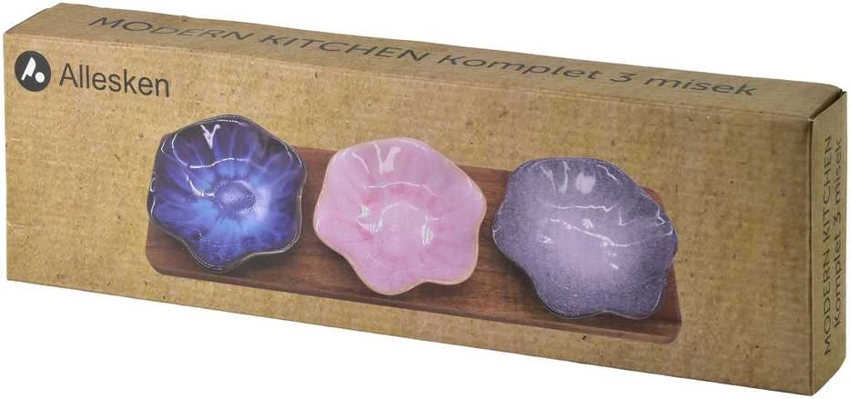 Allesken MODERN KITCHEN Deska su 3 miskami 11x10x3cm (32,5x10x1,2cm) poj.80ml
