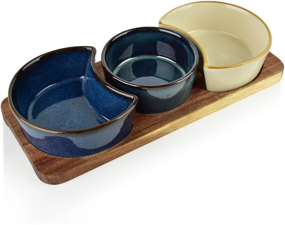 Mondex Since 1986 MODERN KITCHEN Deska su 3 miskami 8,5x42x/11x9,5x3,5cm(26,5x11x1,2cm)2x150ml 120ml