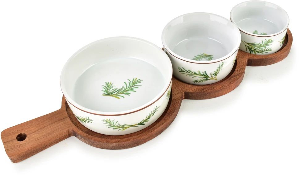 Mondex Since 1986 MODERN KITCHEN Deska su 3 miskami 11x3,5 8,5x4 7x7,3cm (35x12x1,2cm) rozmaryn