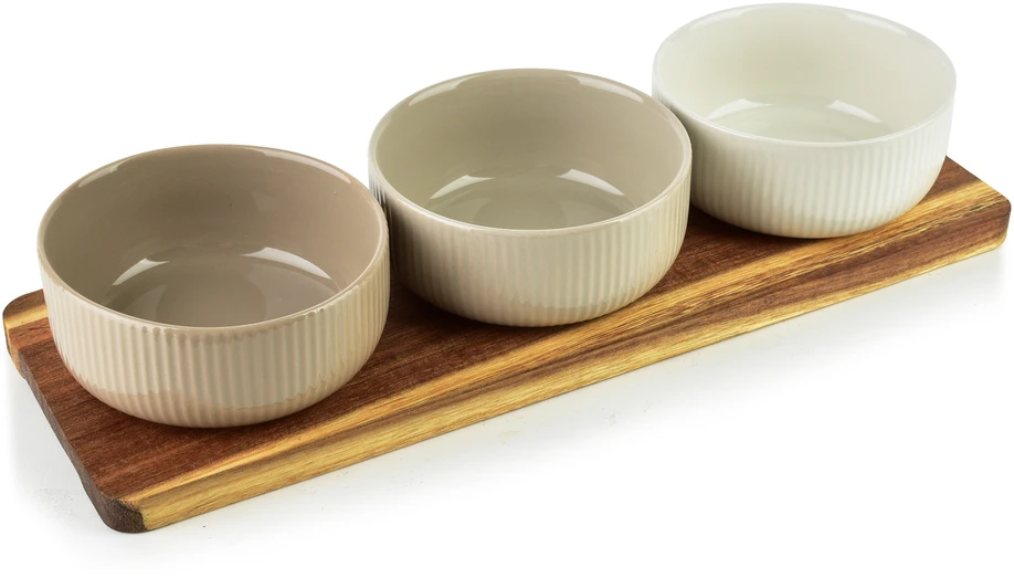 Mondex Since 1986 MODERN KITCHEN Deska su 3 miskami 10x10x4,5cm(32x11x1,2cm) 210ml