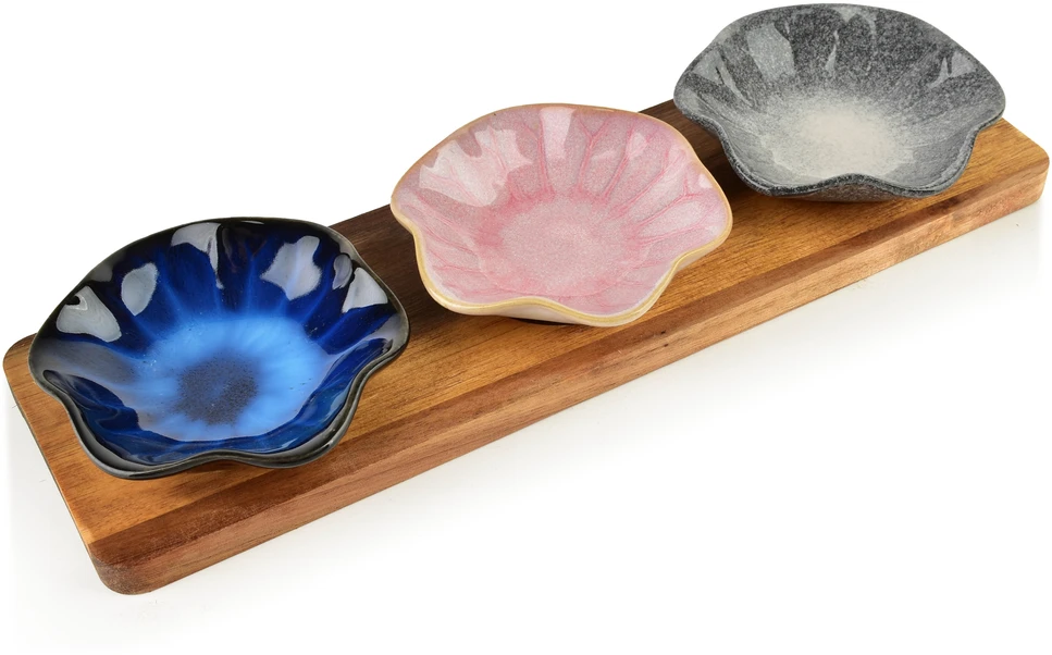 Mondex Since 1986 MODERN KITCHEN Deska su 3 miskami 11x10x3cm (32,5x10x1,2cm) poj.80ml