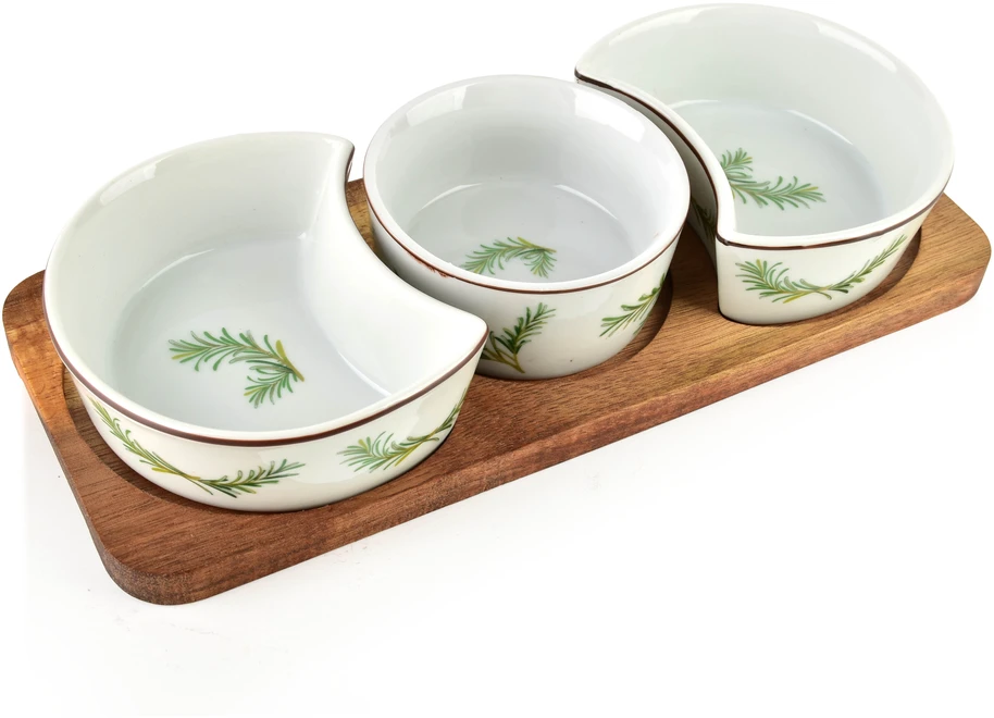 Mondex Since 1986 MODERN KITCHEN Deska su 3 miskami 8,5x42x/11x9,5x3,5cm(26,5x11x1,2cm) 2x150ml+1x120ml rozmaryn