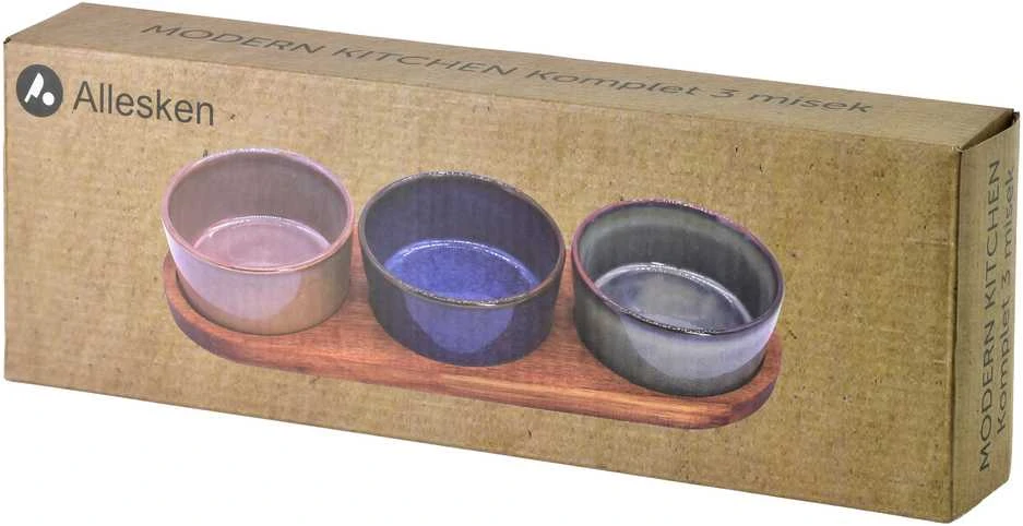 Allesken MODERN KITCHEN Deska su 3 miskami 8,5x8,5x4cm(28x9,5x1,2cm) 110ml