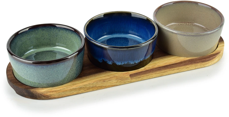 Mondex Since 1986 MODERN KITCHEN Deska su 3 miskami 8,5x8,5x4cm(28x9,5x1,2cm) 110ml