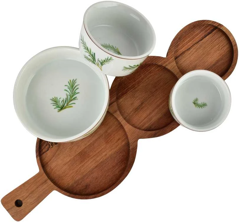 Allesken MODERN KITCHEN Deska su 3 miskami 11x3,5 8,5x4 7x7,3cm (35x12x1,2cm) rozmaryn