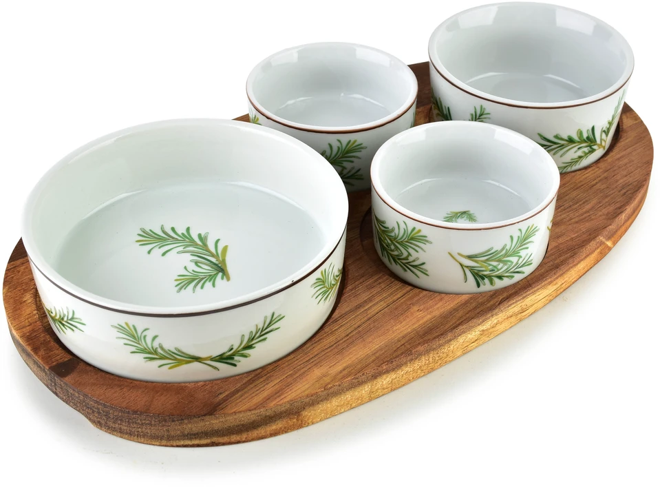 Mondex Since 1986 MODERN KITCHEN Deska su 4 miskami 11x3,58,5x4 2x/7x3,3cm (28x16x1,2cm) rozmaryn 160ml/120ml/2x80ml