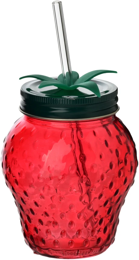 Mondex MODERNUS VIRTUVĖS stiklinis puodelis su stikliniu šiaudeliu 450 ml 6,5 x 9,5 x 12,5 cm