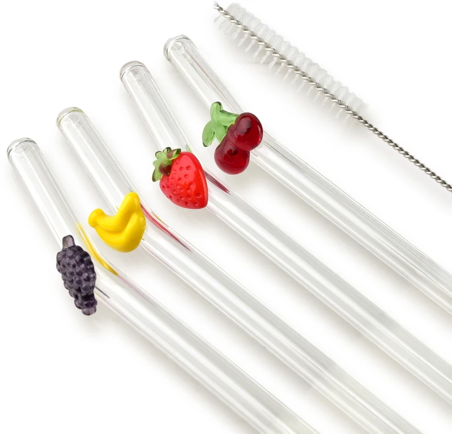 Allesken PETER 4 stiklinių šiaudelių rinkinys, 21 cm, su vaisių teptuku