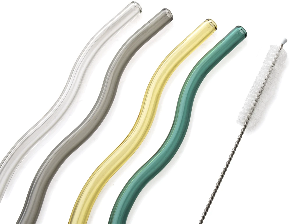 Allesken PETER 4 stiklinių šiaudelių rinkinys, 20 cm, su šepetėliu
