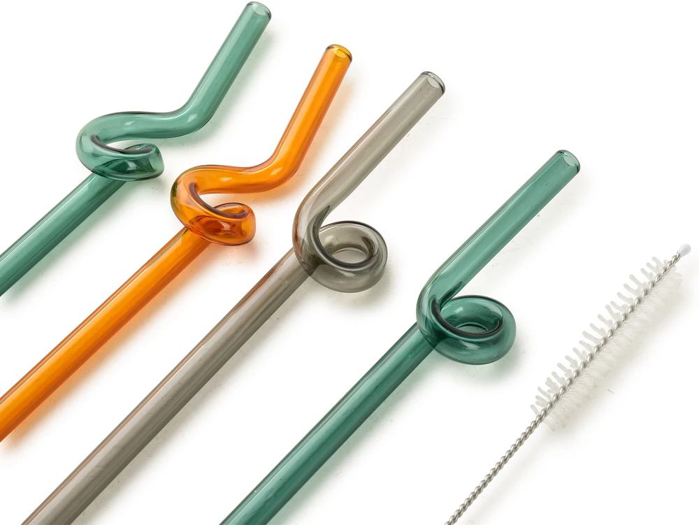 Allesken PETER 4 stiklinių šiaudelių rinkinys, 20 cm, su šepetėliu