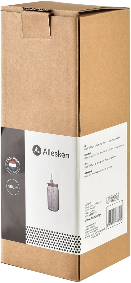 Allesken PETER RIBBON puodelis su šiaudeliu 480 ml 7,5 x 7,5 x 15 cm