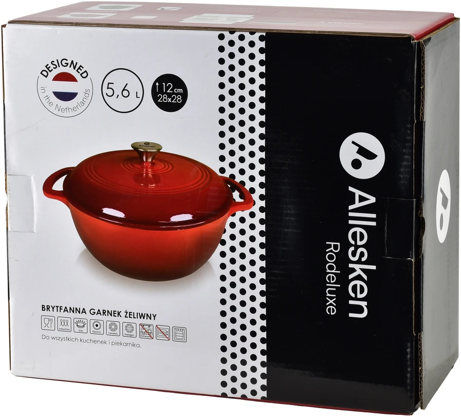 Allesken RODELUXE ketaus keptuvė 28x28x12cm 5.6L emaliuotas kreminis vidus