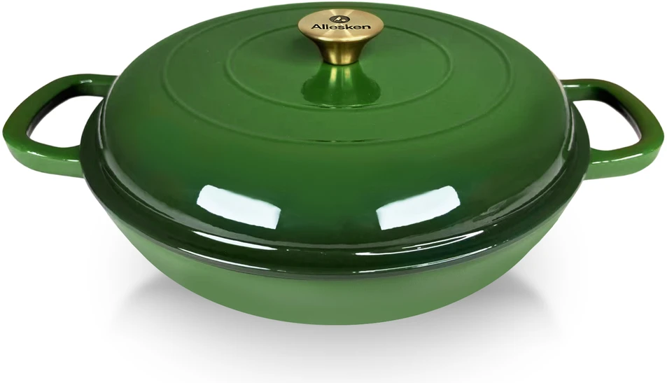 Allesken RODELUXE žema ketaus keptuvė 30x34x6cm 3.0L emaliuotas kreminis vidus