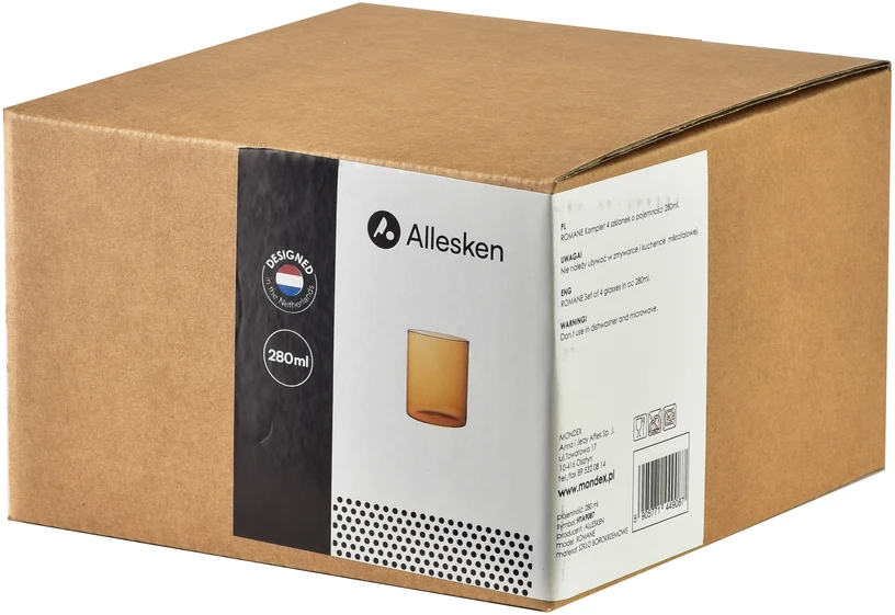 Allesken ROMANE 4 stiklinių rinkinys, 280 ml, borosilikatinis, 7x7x9 cm