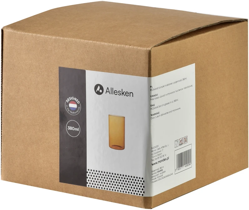 Allesken ROMANE 4 stiklinių rinkinys, 380 ml, borosilikatinis, 7x7x12 cm