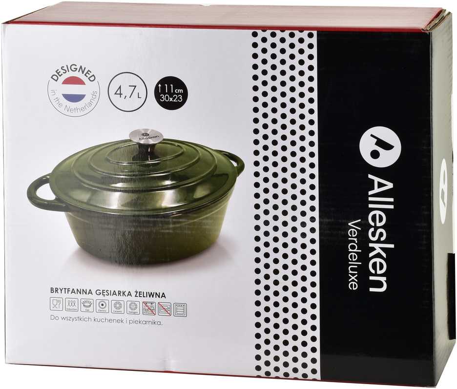 Allesken Mondex Indukcinė viryklė, ketaus, emaliuota, ovali, žalia, 4,7L
