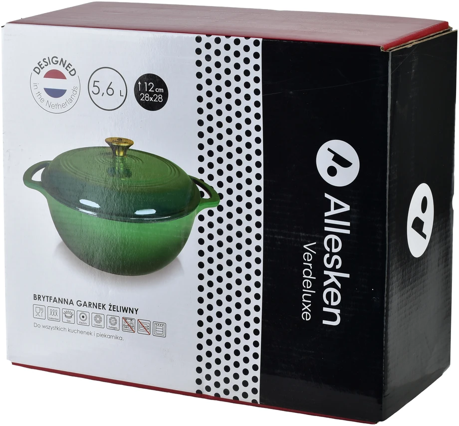 Allesken VERDELUXE ketaus keptuvė 28x28x12cm 5.6L emaliuotas kreminis vidus