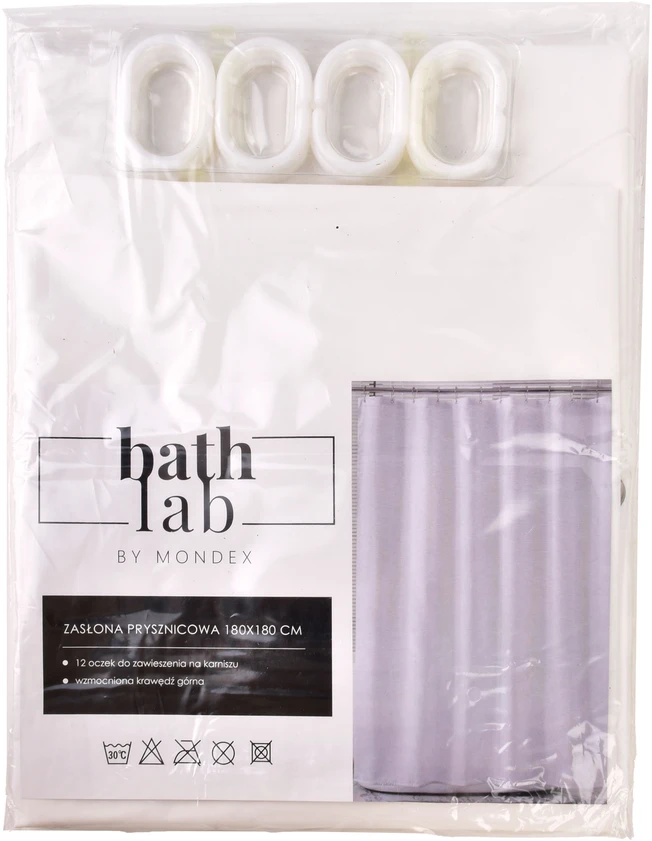 Bathlab ZAC Baltas Dušo užuolaida180x180cm 12 tinklelio