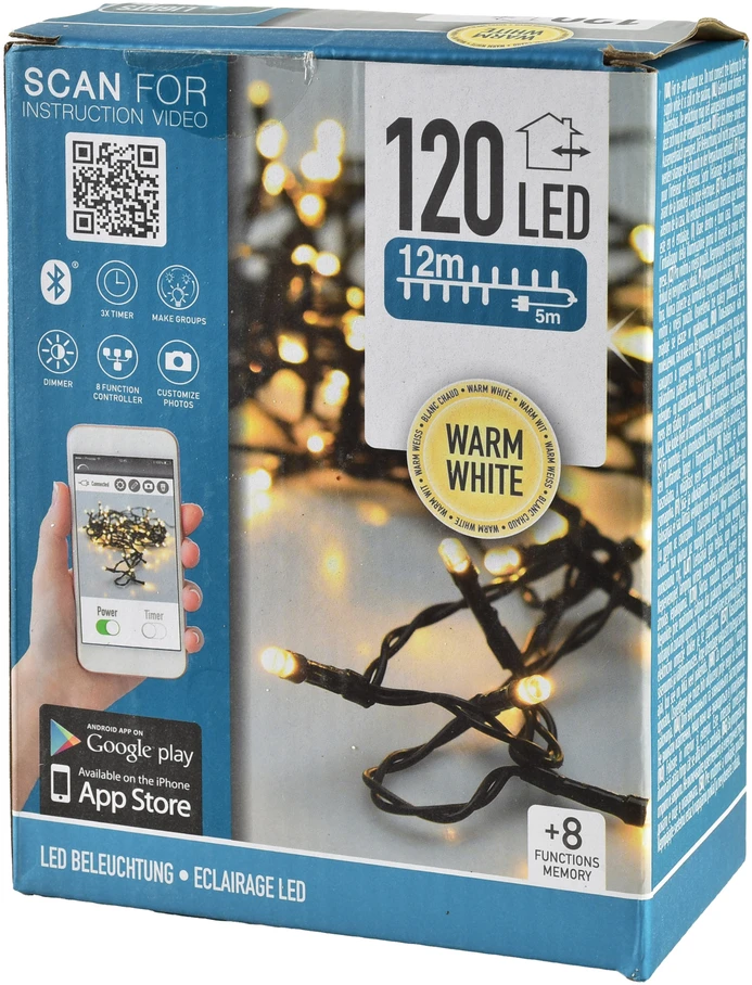 Mondex ŁAŃCUCH LED 120L CIEPŁY Baltas 12m+8 funkcji wewnątrz zewnątrz sterowane aplikacją