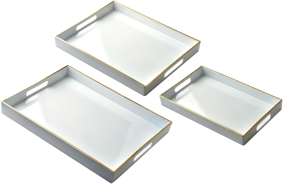 Mondex BLANCHE Baltas 3 dekoratyvinių padėklų rinkinys 40x30x4cm/35x25x3.5cm/30x20x3.5cm